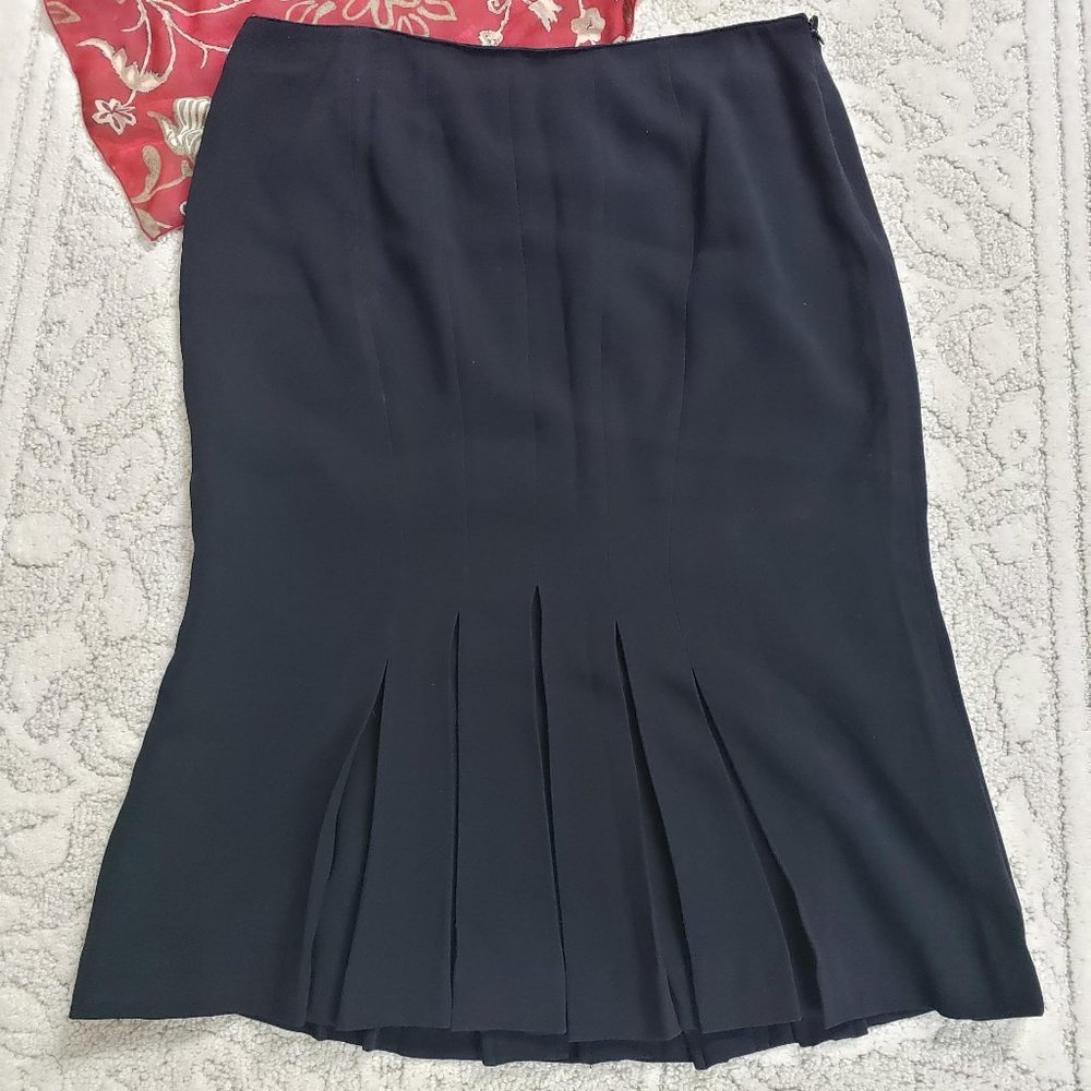 Jones New York Black Pleated Straight/Flair Midi Skirt Sz16